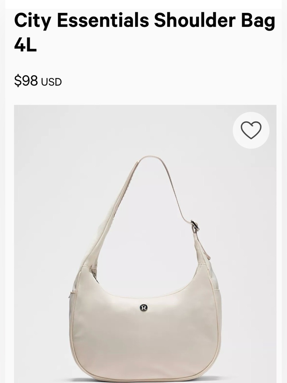 NWT Lululemon City Essentials Shoulder Bag — Cream